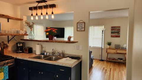 View to living room from kitchen.