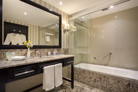 Business Luxo com Cama Casal | Bathroom | Free toiletries, hair dryer, bidet, towels