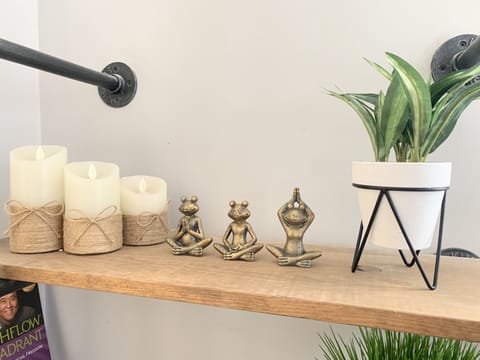 Yoga Frogs and electric candles.