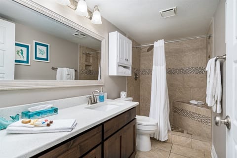 Condo, 1 King Bed with Sofa bed, Patio (Four Point Lighthouse - Pet Friendly) | Bathroom | Hair dryer, towels, toilet paper