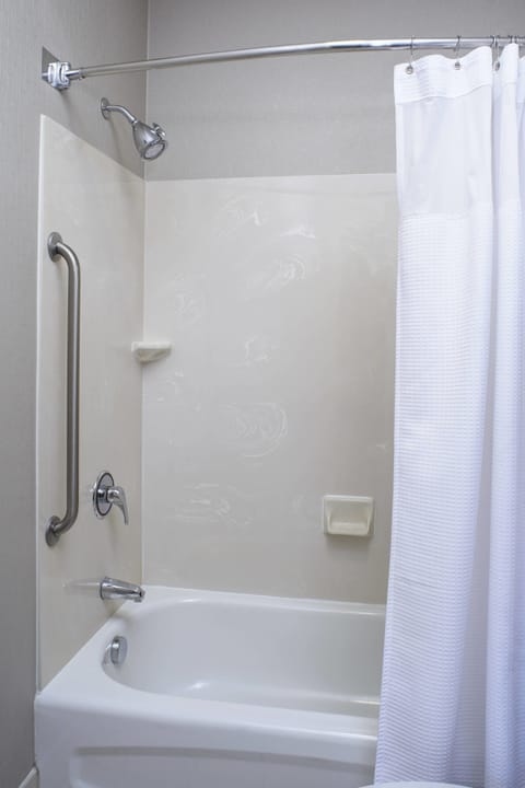 Combined shower/tub, free toiletries, hair dryer, towels