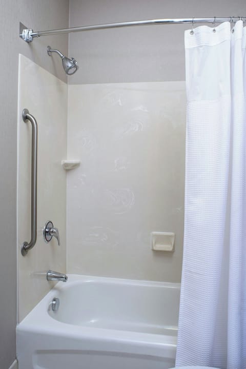 Combined shower/tub, free toiletries, hair dryer, towels