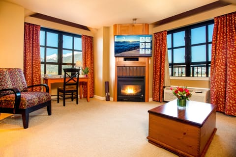 Suite, 1 Bedroom, Valley View | Living room | 50-inch TV with cable channels, fireplace, DVD player