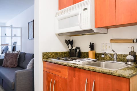 Junior Apartment | Private kitchen | Full-size fridge, microwave, stovetop, coffee/tea maker