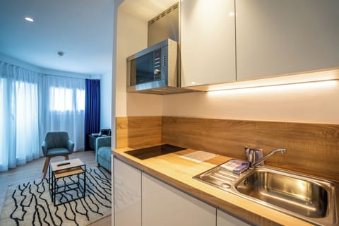 Executive Studio, Terrace (2 People) | Private kitchen | Mini-fridge, microwave, stovetop, dishwasher