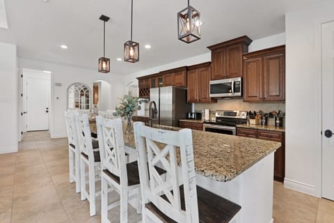 The kitchen has bar seating which is perfect for entertaining.