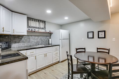 There's also a second kitchen in the basement, along with a table and four chairs.