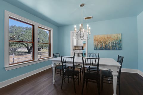 The dining room can seat up to six guests