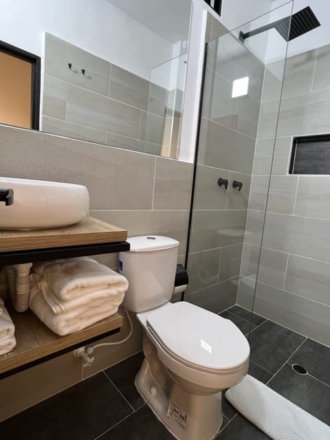 Standard Triple Room | Bathroom | Shower, rainfall showerhead, hair dryer, towels