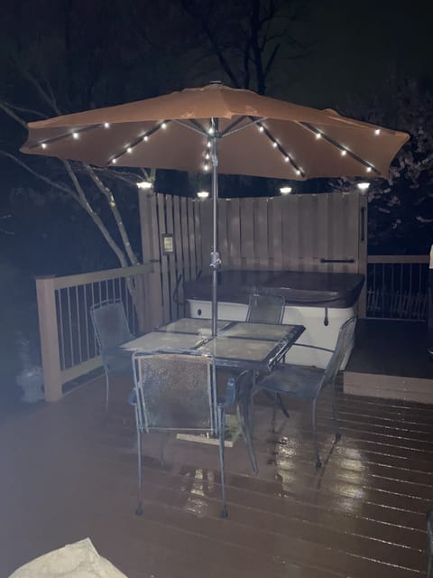 Solar powered LED lighted patio umbrella