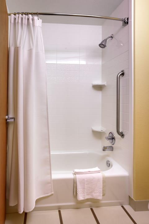 Combined shower/tub, free toiletries, hair dryer, towels