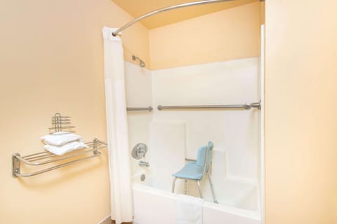 Combined shower/tub, free toiletries, hair dryer, towels