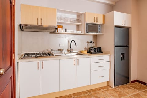 Classic Apartment | Private kitchen | Fridge, microwave, coffee grinder, cookware/dishes/utensils