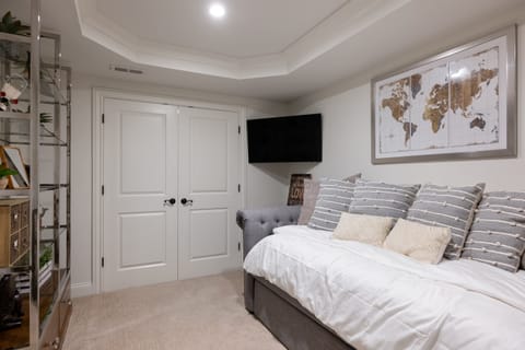 Basement bedroom with twin bed