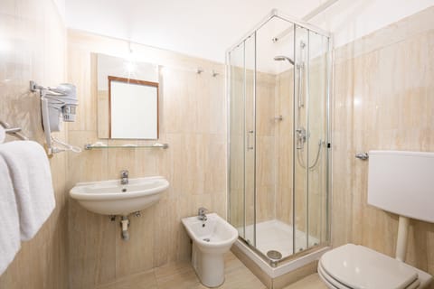 Shower, hair dryer, bathrobes, bidet