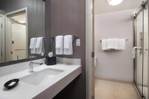 Combined shower/tub, eco-friendly toiletries, hair dryer, towels