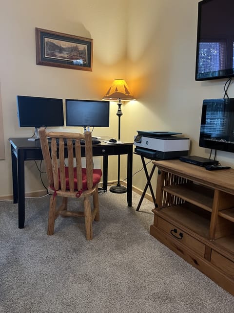 Work from home in the master bedroom. Monitors, mouse and printer! 