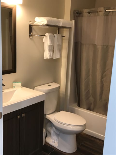 Standard Room, 1 Queen Bed, Non Smoking, Refrigerator | Bathroom | Combined shower/tub, free toiletries, hair dryer, towels