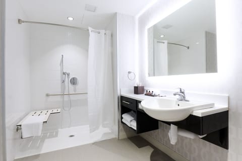 Standard Accessible King Room | Bathroom | Designer toiletries, hair dryer, bathrobes, towels