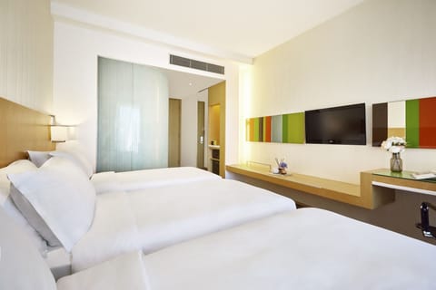 Triple Bed Room with City View | In-room safe, desk, laptop workspace, iron/ironing board