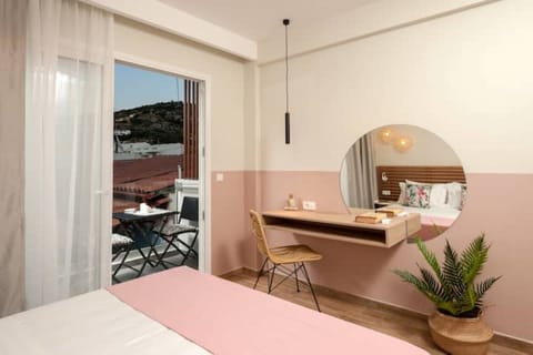 Pink apartment bedroom and balcony