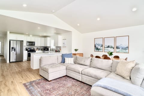 We love the open concept family room with vaulted ceilings in this home.