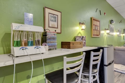 Oxygen bar, board games, video library