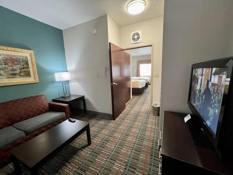 Suite, 2 Queen Beds, Non Smoking | Living area | 32-inch LCD TV with digital channels, TV, pay movies