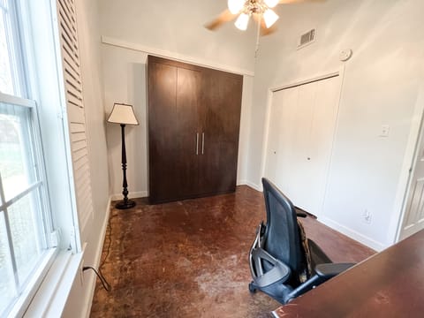 Murphy bed folds down when you're ready for bed.