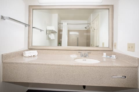 Standard Room, 2 Queen Beds | Bathroom | Combined shower/tub, hair dryer, towels, soap