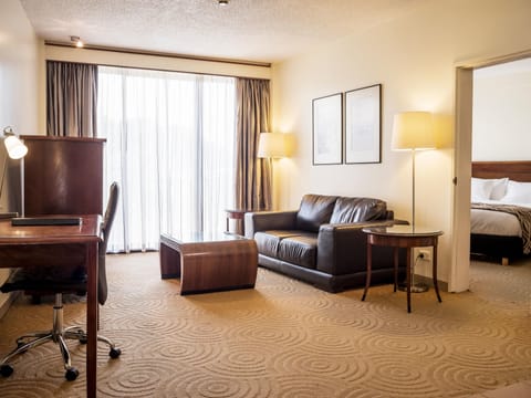 Deluxe Suite, Non Smoking | Living room | 21-inch TV with cable channels