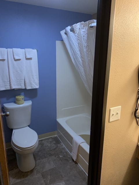 Combined shower/tub, hair dryer, towels