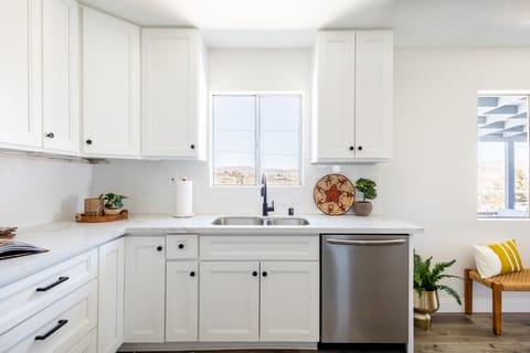 Kitchen with a great view of the backyard