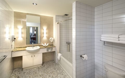 Loft Suite, 2 Queen Beds | Bathroom | Combined shower/tub, free toiletries, hair dryer, bathrobes