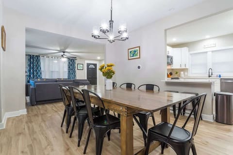 Large beautiful dining room and table seats up to 10 guests at one time.