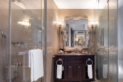Art Deco Twin Room | Bathroom | Designer toiletries, hair dryer, bathrobes, slippers