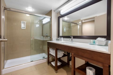 Suite, 1 King Bed, Non Smoking | Bathroom | Shower, hydromassage showerhead, free toiletries, hair dryer