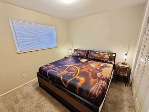 This cozy King bed is a steampunk themed work progress that will provide a perfect place to rest up.