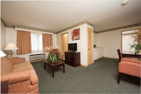 Suite, 1 Bedroom | Living room | 32-inch TV with cable channels, DVD player