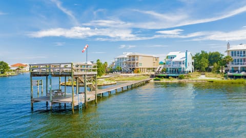 Private pier with room to tie up a boat and an observation deck