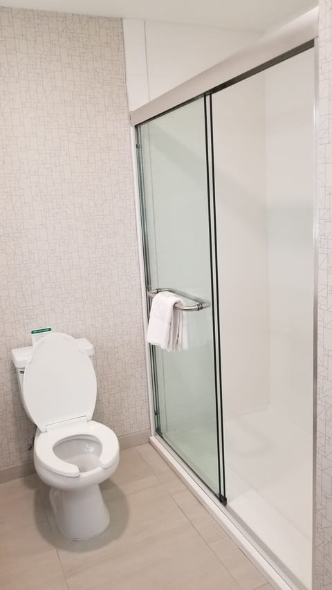 Combined shower/tub, free toiletries, hair dryer, towels