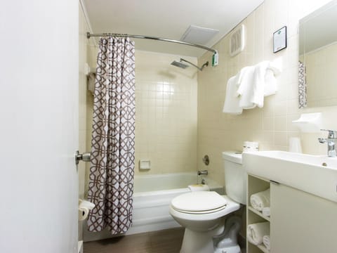 Premium Room, 2 Double Beds, Non Smoking | Bathroom | Combined shower/tub, rainfall showerhead, free toiletries, hair dryer