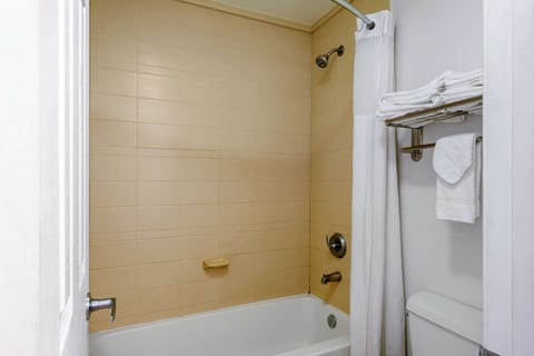 Standard Room, 2 Queen Beds, Non Smoking | Bathroom | Combined shower/tub, hydromassage showerhead, eco-friendly toiletries