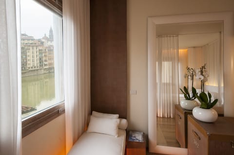 Deluxe Double Room, River View | Minibar, in-room safe, desk, blackout drapes