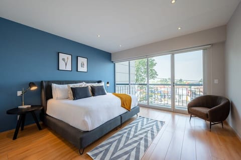 Relaxing bedroom with a balcony