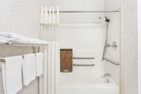 Combined shower/tub, hair dryer, towels