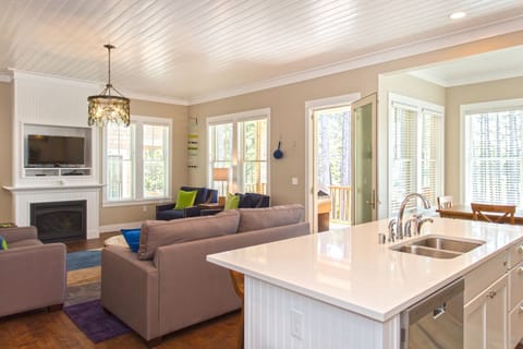 Kitchen island overlooking living room