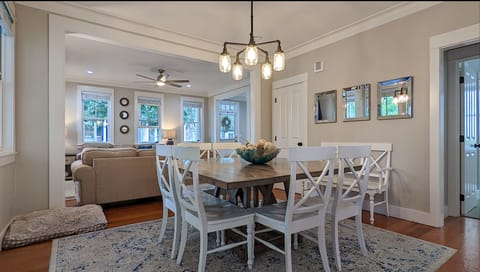 The dining room table comfortably seats eight