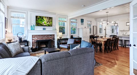 Open-concept kitchen, living and dining rooms