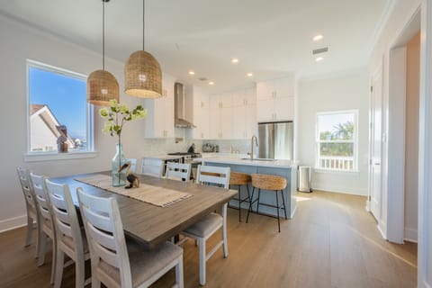 Dining room with table accommodating 8
